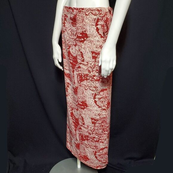 Rue 21 Red & Cream Patterned Wrap Maxi Skirt (M) - Picture 2 of 5